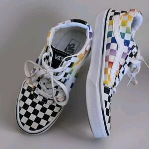 Vans "Off The Wall" Missy Old Skool Rainbow Checkered Skate Shoes US Missy Sz 2Y